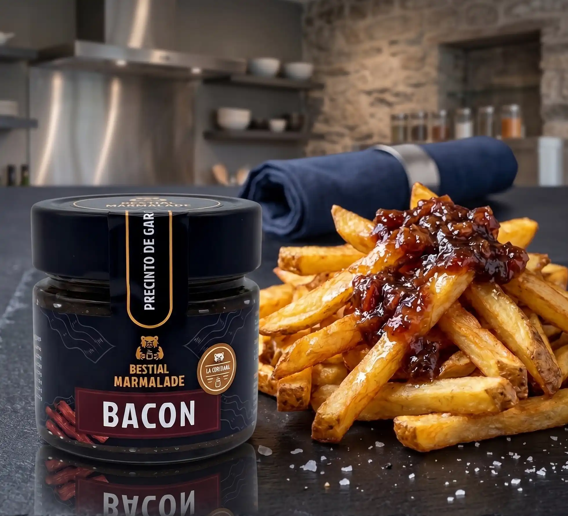 Patatas fritas con Bestial Marmalade de bacon